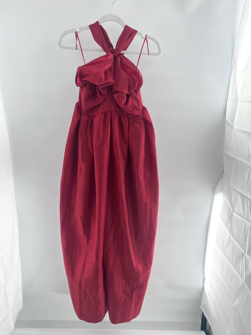 NWOT Free People Halter Neck Smocked Open Back Balloon Jumpsuit Red Women's S